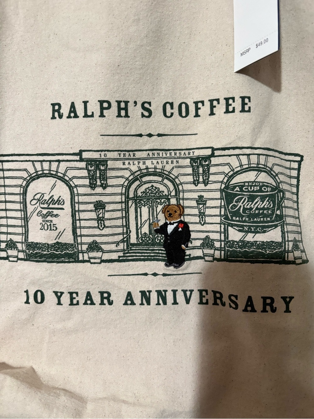 Ralph Lauren Ralph's Coffee Canvas Tote Bag - Beige with Green Print